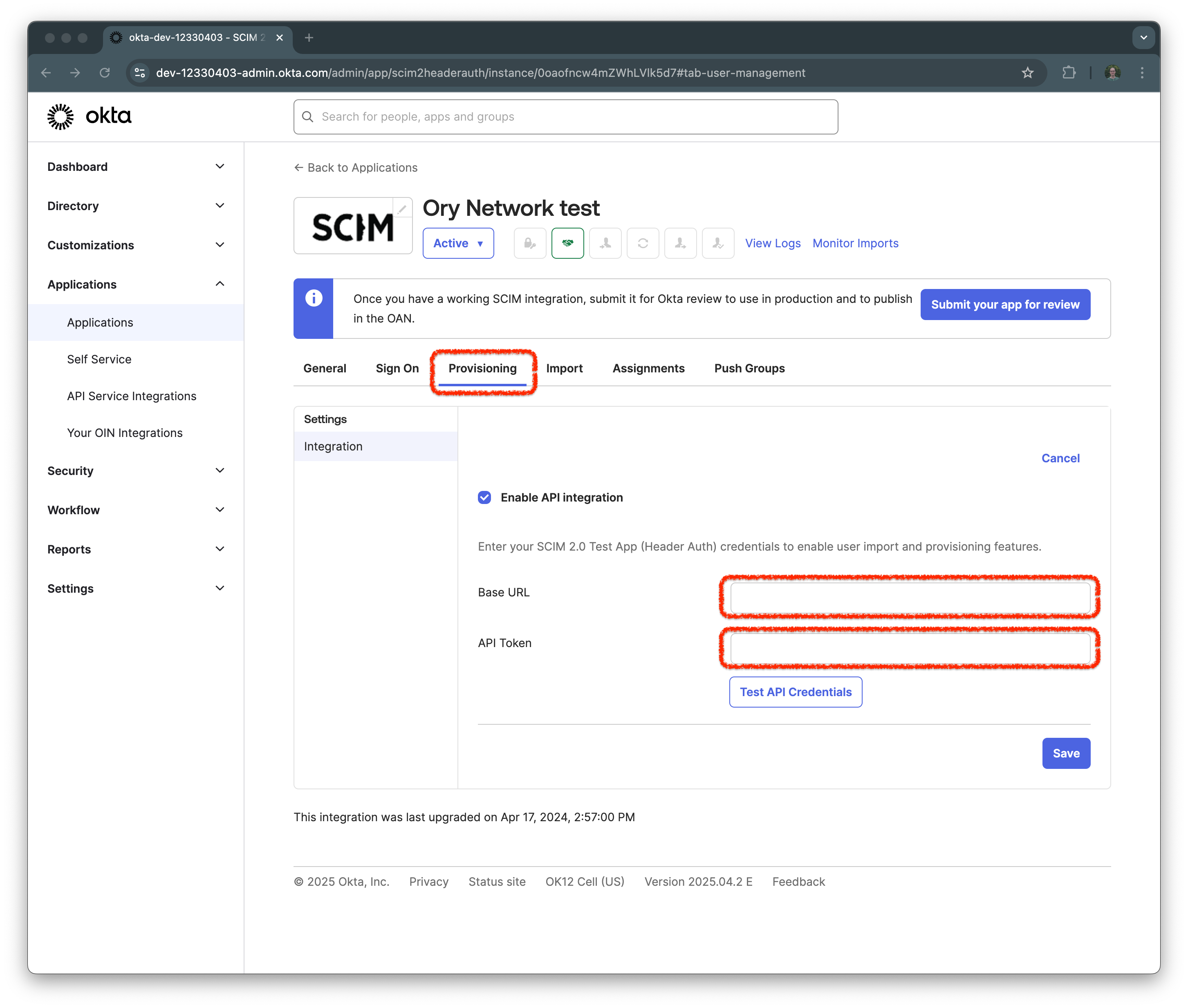 Okta app provisioning